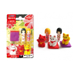 Lot de Gommes Chat et Poupée Kokeshi - Iwako - Gomme japonaise - 2